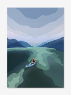 Plakát JEZERO A PADDLEBOARD - různé rozměry Rozměr plakátu: 20 x 30 cm