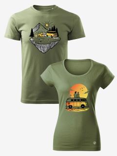 Trička pro páry ROAD TRIP Velikost pro něj: L, Velikost pro ní: XL, Barva: Khaki