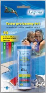 Bazénový tester vody 4 v 1 - Laguna /10 měření/ (Bazénový tester na měření hodnot pH, obsahu chloru (celkového+ volného) a celkové alkality)