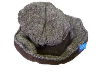 Hnědý pelíšek pro psa - 57x52x14 cm (Oválný hnědý pelíšek z mikrovlákna a umělé kožešiny. Pejska potěší pohodlností, vás snadnou údržbou.)