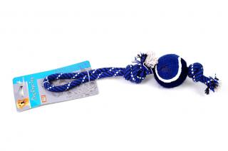 Modrý balónek na provazu - 35 cm (Modrý tenisový míček připevněný na silné a odolném bavlněném laně. Délka hračky je 35 cm.)