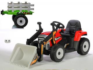 DAIMEX Dětský elektrický traktor s funkční nakládací lžící a vlekem, červený