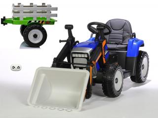 DAIMEX  Dětský elektrický traktor s funkční nakládací lžící a vlekem, modrý