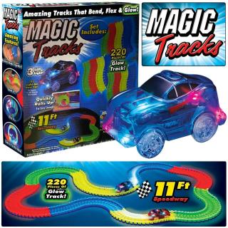 AUTODRÁHA SVÍTÍCÍ VE TMĚ- Magic Tracks 220 dílků (Magic Tracks autodráha svítící ve tmě – 220 dílků Závodní autodráha svítící ve tmě. Jednotlivé díly jsou vyrobeny ve 4 zářivých barvách. )