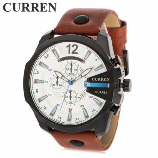 CURREN 8176 BÍLÝ CIFERNÍK (Luxusní velké pánské hodinky z kvalitní oceli a skla zn. Curren. Design je velmi propracovaný)