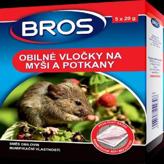 OBILNÉ VLOČKY NA MYŠI A POTKANY BROS (6 x 20 gJed k okamžitému použití proti myším, krysám a jiným hlodavcům na bázi směsi přírodního obilí.)