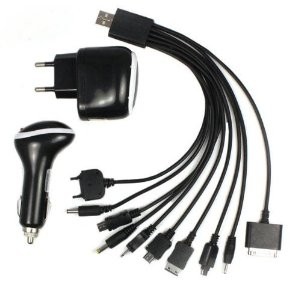 USB nabíjecí kabel 10 v 1 s ADAPTÉREM DO AUTA A DO SÍTĚ 230v (USB kabel s koncovkami pro mobilní telefony.)