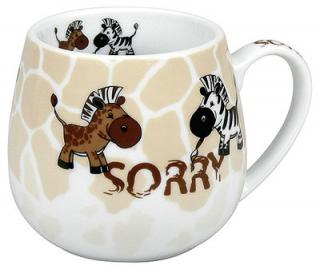 Buclák se zvířátky žirafa a zebra 420 ml porcelánový (Hrneček se zebrou a žirafou, buclatý o objemu 420 ml z porcelánu. Výška hrnečku je 8,9 cm.)