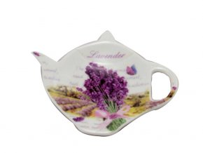 Čajníček levandule 14 (Keramický čajníček na sáčky od čaje při stolování s motivem levandule o rozměru 8 x 11 cm.)