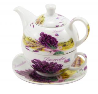 Čajový set levandule 14 (Porcelánový čajový se (3ks) konvička, šálek s podšálkem. )