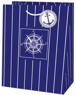 Dárková námořnická taška tmavě modrá s kompasem a kotvičkou maxi (Dárková taška v námořnickém stylu tmavě modrá s kompasem a kotvičkou, v provedení 26,7x13,7x33cm)