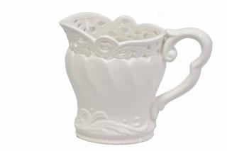 Džbánek bílý keramický 14 cm (Krásný keramický džbánek v bílém provedení se zdobením. Výška 14 cm, horní průměr 18 cm.)