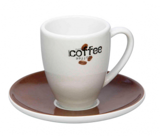 Espresso Doppio šálek s podšálkem (Kolekce Coffee bar. Šálek s podšálkem na espresso doppio o objemu 90 ml s minimalistickým kávovým designem.)