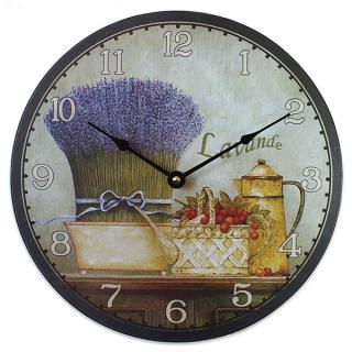 Hodiny levandule 09 pr.30cm (Nástěnné hodiny s levandulovým zátiším. Průměr hodin je 30 cm. Materiál MDF deska.)