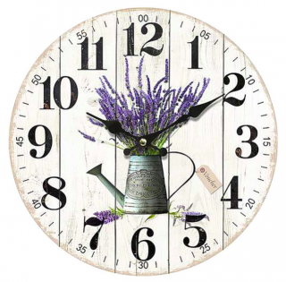 Hodiny levandule konev pr. 34 cm (Nástěnné hodiny s motivem levandule v konvičce. Průměr hodin je 34 cm. )