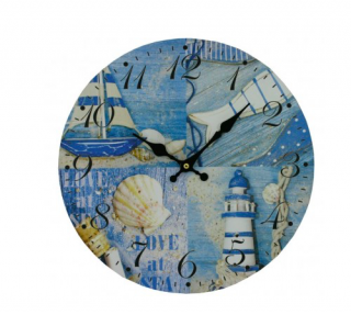 Hodiny MOŘE pr.34cm (Nástěnné hodiny s námořnickými motivy v modrém provedení.)