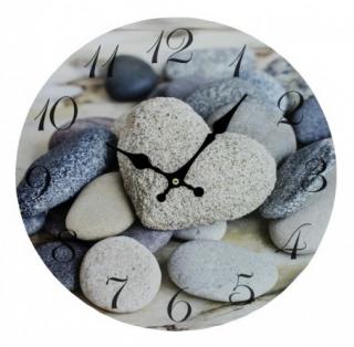 Hodiny nástěnné kameny pr.34cm (Nástěnné hodiny s kamínky a srdíčkem. Průměr 34 cm.)