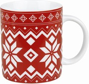 Hrnek norský vzor  (Porcelánový hrnek v červeno-bílém provedení s vánočním a zimním motivem - norský vzor. Objem cca 385 ml, výška 9,5 cm.)