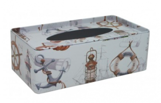 Krabička na kapesníčky s námořnickými motivy (Plechová krabička na papírové kapesníčky s námořnickými motivy. Rozměr 21,5x13x7cm.)