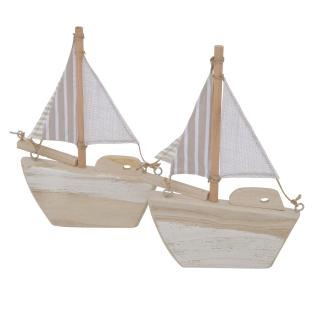 Loďka dřevěná dekorace mix druhů 21 cm (Dřevěná loďka, dekorace na postavení v námořnickém stylu. Výška 21 cm.)