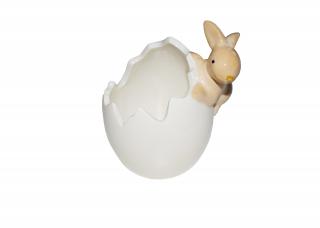 Skořápka vajíčko se zajíčkem  (Dekorační skořápka na osení nebo jarní květinu se zajíčkem o rozměru 9 x 7 x 9 cm, porcelán.)