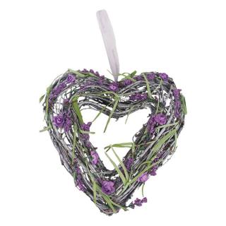 Srdce proutěné s fialovými květy Provence (Proutěné srdíčko s fialovými květy. )