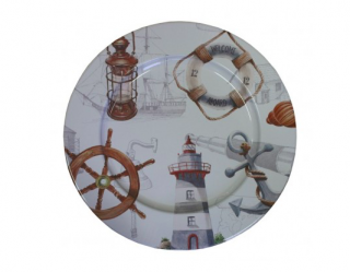 Talíř s námořnickými motivy pr.33 cm (Plechový talíř s námořnickými motivy o průměru 33 cm.)