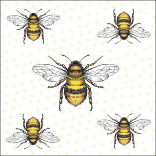 Ubrousky včely 3-vrstvé papírové 20ks/bal (Papírové 3-vrstvé ubrousky s motivem včel. Balení obsahuje 20ks ubrousků, rozměr 33x33cm.)