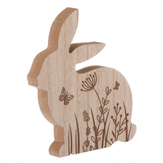 Zajíc dřevěný dekorace  (Dřevěný dekorační zajíček s motivy květin. Rozměr 16x2x19cm.)