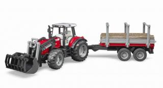 Bruder 2046 Massey Ferguson 7480 s přívěsem na dřevo