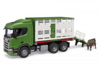 Bruder 3548 Přepravník zvířat Scania Super 560R s figurkou krávy