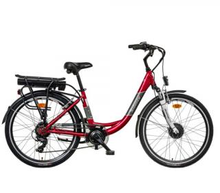 Liberty elektrokolo e-VIA 6 spd 26  přední motor, 36V/10,4Ah, 2024 červené, Přední vidlice Pevná