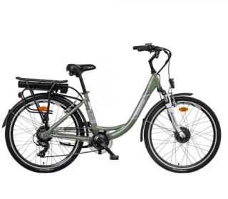 Liberty elektrokolo e-VIA 6 spd 26  přední motor, 36V/10,4Ah, 2024 šedo-zelené, Přední vidlice Pevná