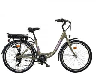 Liberty elektrokolo e-VIA 6 spd 26  zadní motor, 36V/17,5Ah, 2024 šedo-zelené, Přední vidlice Pevná