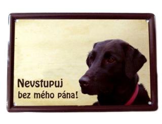 Plechová psí cedule, Flat coated retriever, Nevstupuj bez mého pána!