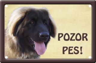 Plechová psí cedule, Leonberger, Pozor pes