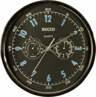 Secco nástěnné hodiny, Teploměr a vlkoměr, stříbrno-černé, průměr 30 mm