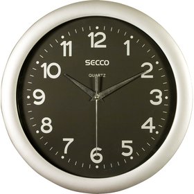 Secco Stříbrné nástěnné hodiny černý ciferník, Průměr 28 cm28 cm