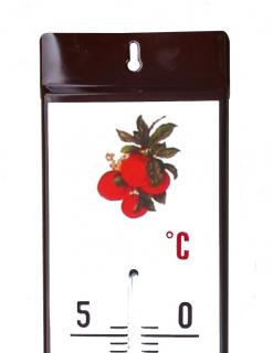 Venkovní teploměr smaltovaný, Hnědobílý 500x95 mm, Motiv jablka