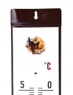 Venkovní teploměr smaltovaný, Hnědobílý 860x140 mm, Motiv Tetřev