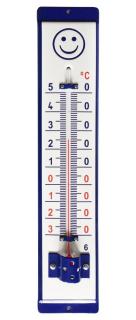 Venkovní teploměr smaltovaný, Modrobílý 500 x 95 mm, Smajlík
