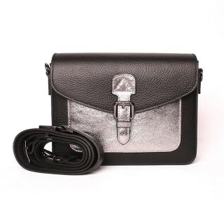 Černo-stříbrná pevná kožená crossbody kabelka / aktovka no. 822