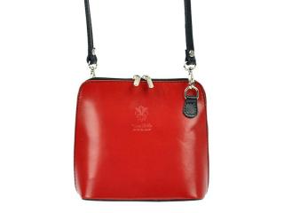 Červená malá kožená crossbody kabelka no. 55 s černými doplňky