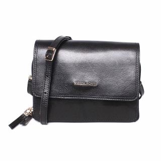 Dvouoddílová luxusní černá dámská kožená crossbody kabelka Marta Ponti A10