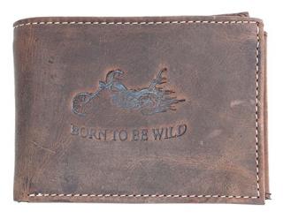 Hnědá pánská kožená peněženka Born to be Wild s motorkou podélná