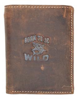 Hnědá pánská kožená peněženka Born to be Wild se žralokem na výšku