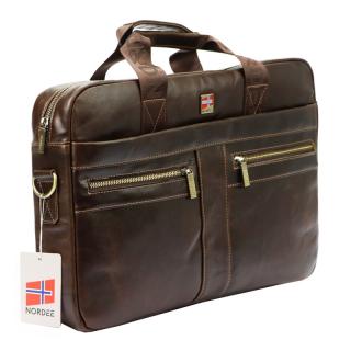 Kožená tmavěhnědá business taška (aktovka) Nordee S134B na notebook