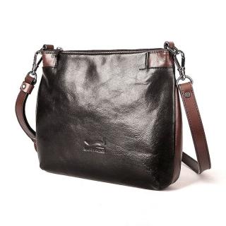 Luxusní černo-hnědá dámská kožená crossbody kabelka Marta Ponti 6019