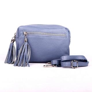 Malá džínově modrá kožená crossbody kabelka Vera Pelle no. 76