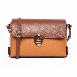 Malá hnědá pevná kožená kabelka na rameno/crossbody Vera Pelle 331